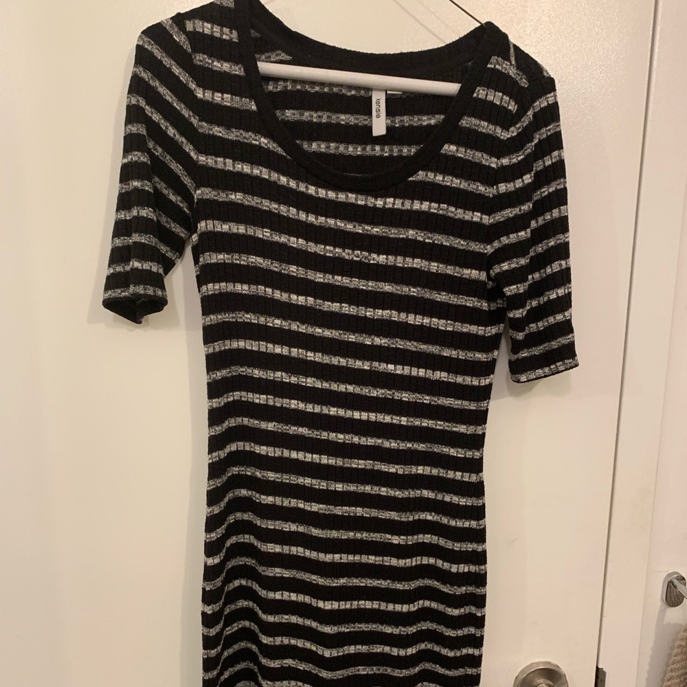Ribbed black / grey striped dress